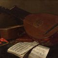 Attribué à Nicolas-Henry JEAURAT de BERTRY(1728-1796) - Nature morte au luth théorbé et à la guitare sur sa toile d'origine