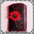 Original Housse Etui pour portable homme !! SKULLY ROSE !! en Cuir de chevre.noir T: 8.5cm x 14.5cm BELICIOUS-DELICIOUS-CREATION