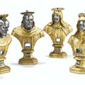 Ensemble de quatre bustes-reliquaires en bronze doré et argent représentant des saints, probablement Naples vers 1690