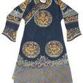 A blue ground embroidered dragon robe with eight medallions of dragons, 19th century