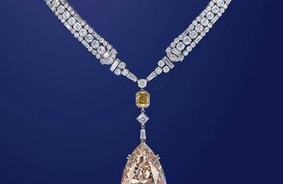 A 90.80ct Pear-shaped W to X Range, Light Brown Color VS2 Clarity Diamond and Diamond “Starlight” Pendant Necklace 
