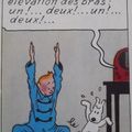 Tintin fait de la gym et Milou galère