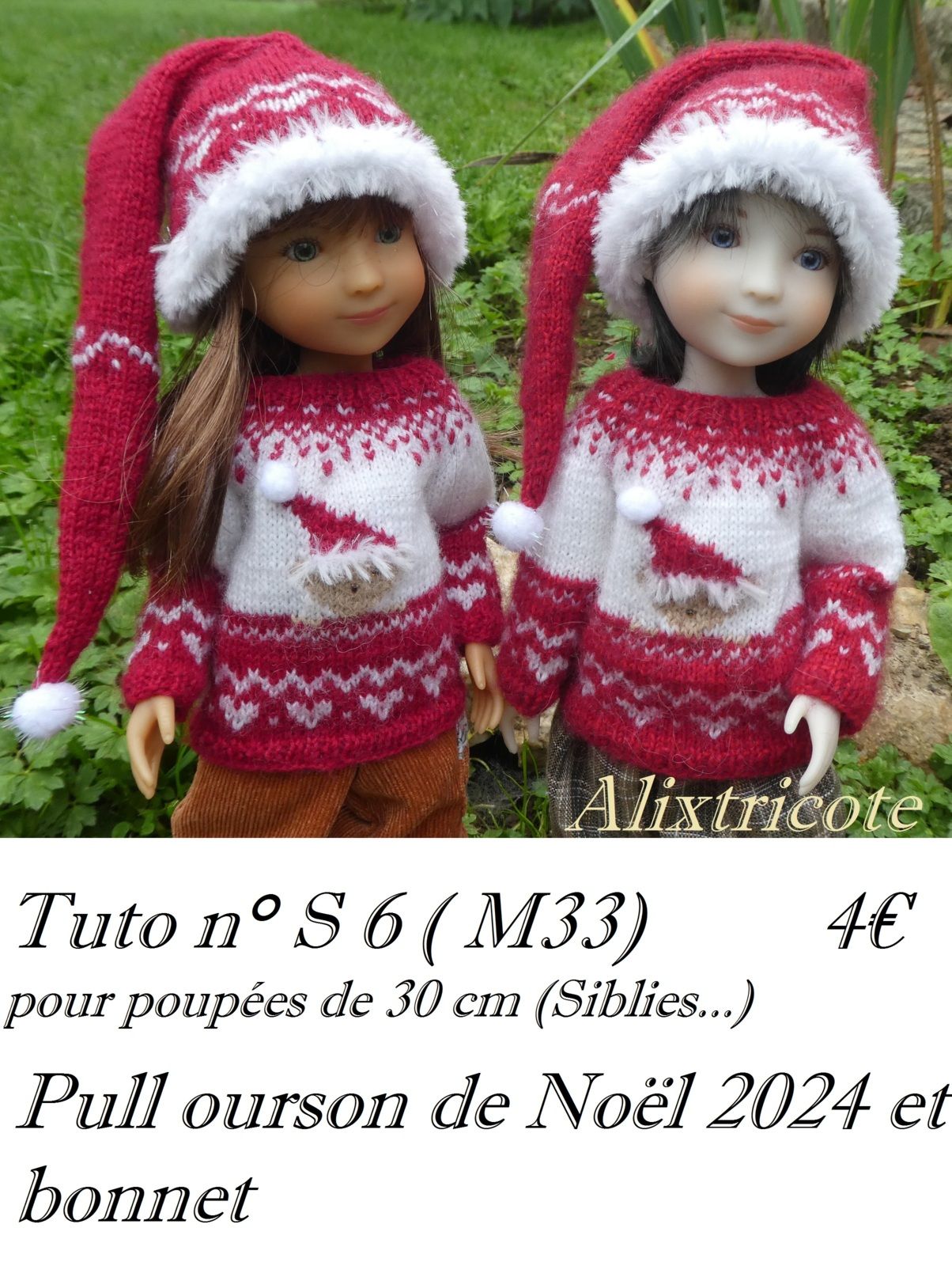 Tuto n° S 6 ( M 33) Pull ourson de Noël 2024  et son bonnet 