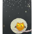 Carte chouette sur fond de lune - Birthday card owl on moon background