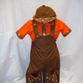 VENDU Ensemble Chemise, Salopette et Casquette T.3 ans en Velours Grenouilles, Orange et Marron