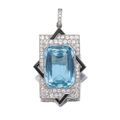 Aquamarine, onyx and diamond brooch/pendant 