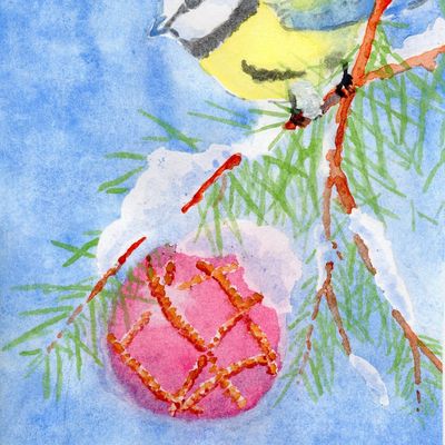 Aquarelle "La boule rouge"