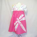 VENDUE Robe 2-3 ans (86-92) en Coton à Bretelles "Coccinelles, Fleurs et Libellule" coton rose