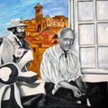 Cézanne et Picasso  ( huile sur toile  50 cm X 65 cm )