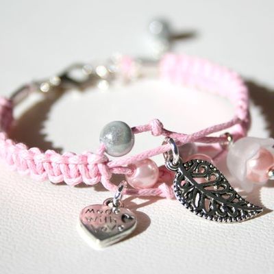 BRACELET MACRAME ROSE ET GRIS