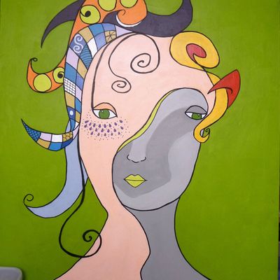 Amandine "73x60" -, Joannie "50x50", Lison "50x50",Ophélie "50x50", Flore "50x50" Acrylique