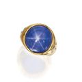 18 Karat Gold, Star Sapphire and Diamond Ring