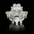 A large rock crystal incense burner and cover, ding, Late Qing Dynasty
