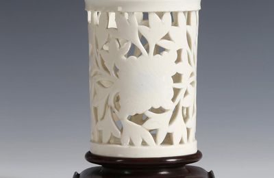 A blanc de Chine pierced brushpot (or bitong) Dehua, late Ming Dynasty, Circa 1640