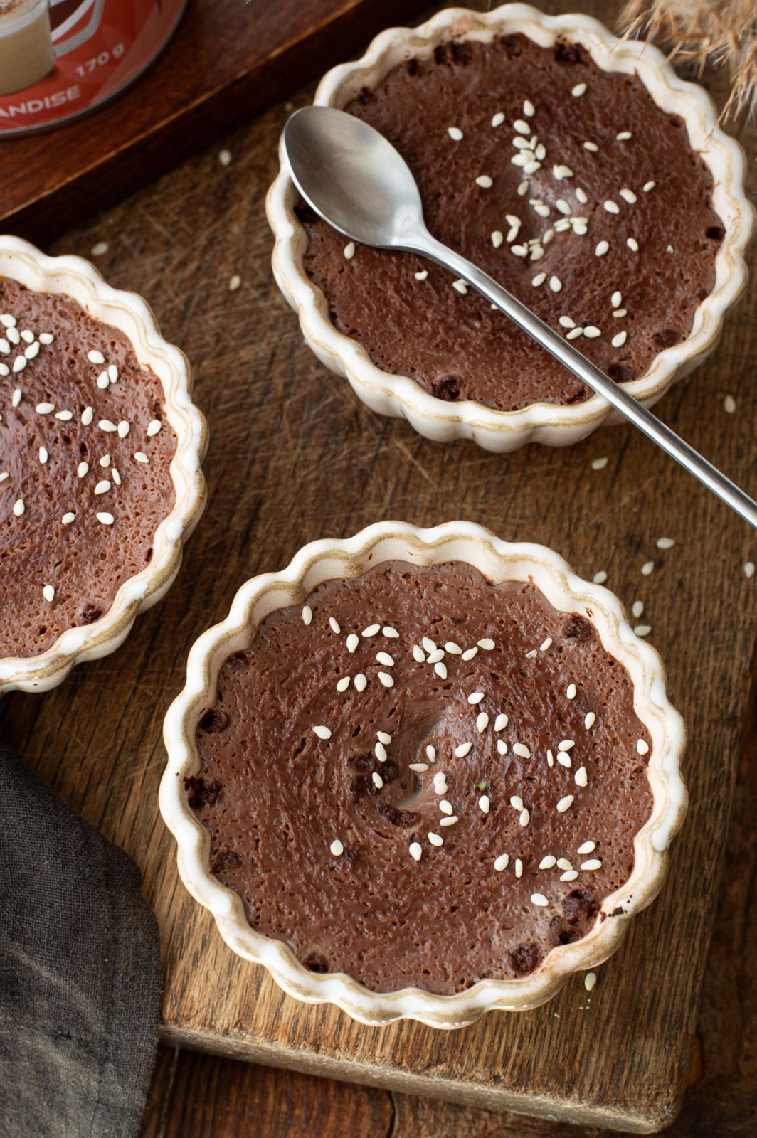 flan, moelleux, chocolat, sésame, vitaliseur, vapeur douce, cuisson vapeur, sans gluten, sans lactose, IG bas, oeufs, sans sucre