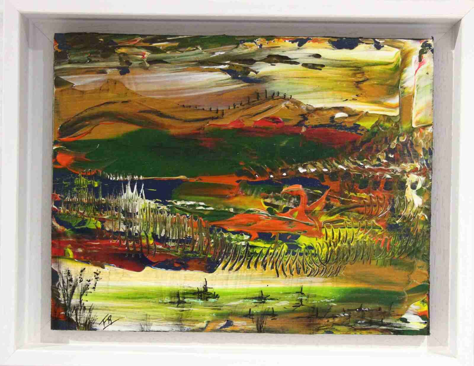  le chant des marais » n°216   – 18 x 24  cm Acryl 2022 –sur bois-   cadre blanc,