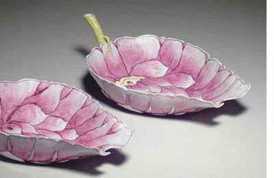 A pair of famille rose 'lotus' cups, Guangxu black-enameled marks and of the period (1875-1908)