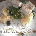 Haddock en faux parmentier, épinards à la crème