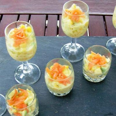 Assiette de truite fumée, avocat et pamplemousse rose
