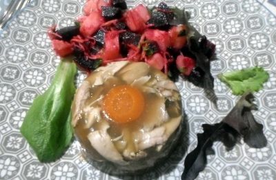 Aspics de poulet à la bière des Trois Monts Ambrée et à l'estragon