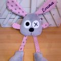 Doudou lapin rose gris - personnalisé