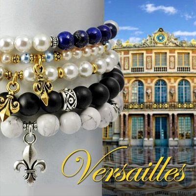 Collection Versailles - bracelet stretch noir fleur de Lys