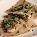 Ravioli topinambour et sarrasin, sardines au yuzu