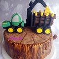 Gâteau camion de bûcheron et souche d'arbre - Lumberjack truck and tree stump cake