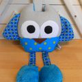 Doudou hibou bleu gris