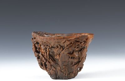 Rhinoceros Horn Cup with Design of Figures and Landscape in Openwork, Qing dynasty (1644-1911)