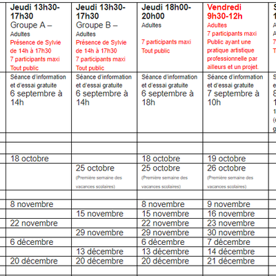 La reprise des ateliers argile: le planning du 1er trimestre est arrivé!