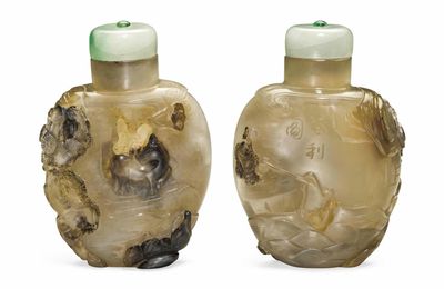 A carved agate snuff bottle, Zhiting School, Suzhou, 1760-1860