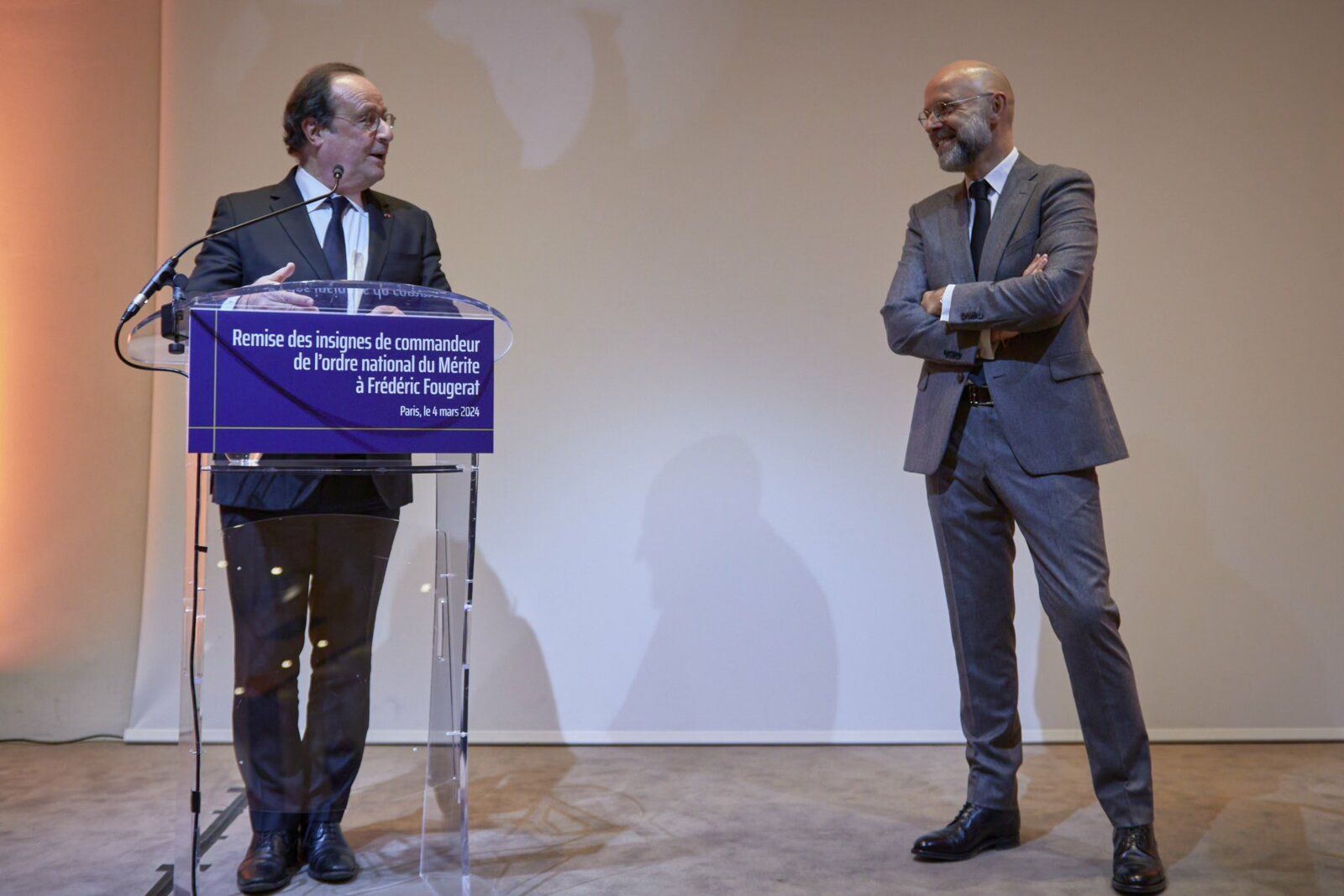 Cérémonie de remise des insignes commandeur de l'ordre national du Mérite à Frédéric Fougerat, à l'Aéro-club de France, le 4 mars 2024