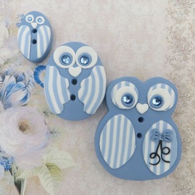 Bouton Cavertine Chouettes Shabby chic bleu