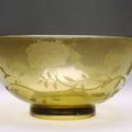 Bowl with Design of Flowering Peony, wheelcut and etched transparent amber glass , 1735-1795