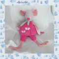 Doudou Peluche Souris Rose Fleur Echarpe Verte Aloha