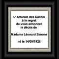 Décès Mme Léonard Simone