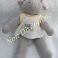 Doudou Peluche Souris Gris Haut Blanc Liseré Jaune Oreilles Rose Histoire d'Ours 28 cm