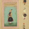 Recto with a portrait of a courtier, probably Ghazi Khan, Zafar Jang, verso with a nasta'liq quatrain written by Mir 'Ali,