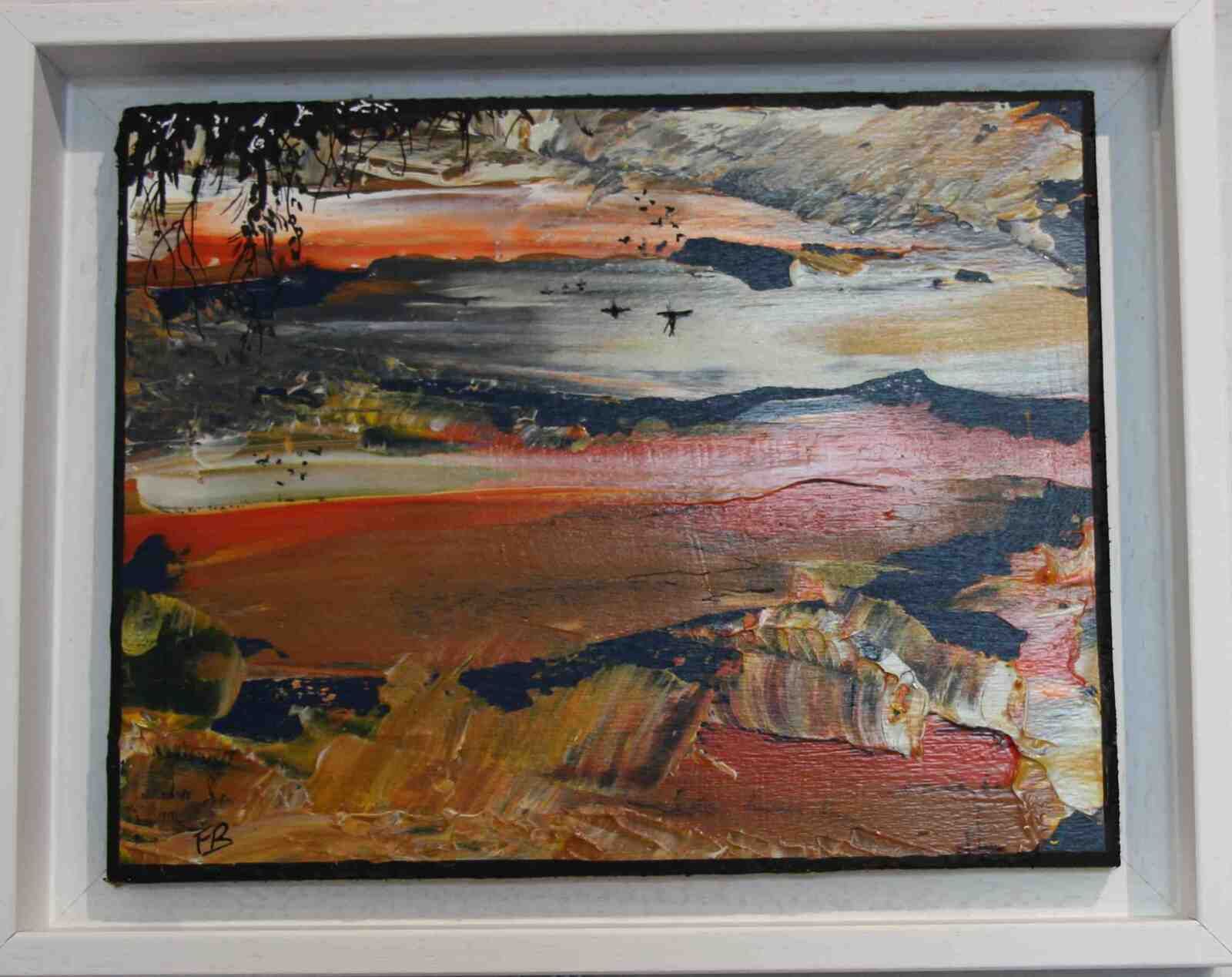   Crépuscule »  N° 215 -18 x 24  cm - Acryl 2022 –sur bois-  cadre blanc;