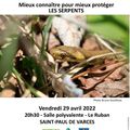 Conférence sur les serpents le 29 avril à 20H30