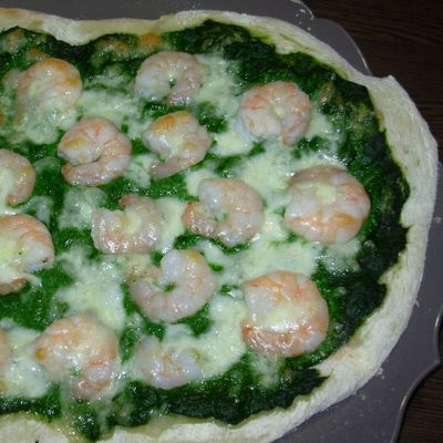 Pizza épinards et crevettes!