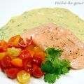 Saumon confit sauce yaourt-curry et salade de tomates cerises d'après Jean-François Piège