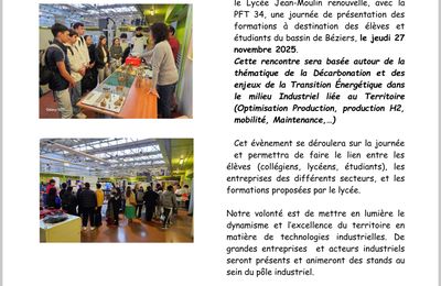 Journée de l’industrie au lycée Jean-Moulin, jeudi 27 novembre 2025