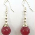 Boucles d'Oreilles Style Tibétain Dilsa Perle Jade Rouge 10 mm Argent du Tibet