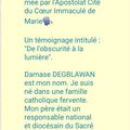 TÉMOIGNAGE DU FRÈRE MARIE-DAMASE DEGBLAWAN SUR SA VIE TRANSFORMÉE PAR L'APOSTOLAT CITÉ DU COEUR IMMACULÉ DE MARIE.