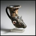 Terracotta rhyton (vase for libations or drinking). Attributed to the Patera-Ganymede Workshop. Greek, South Italian, Apulian, 
