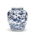 A blue and white 'hundred birds' jar, Wanli six-character mark and of the period (1573-1619)