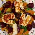 Salade de butternut rôtie, betterave et halloumi