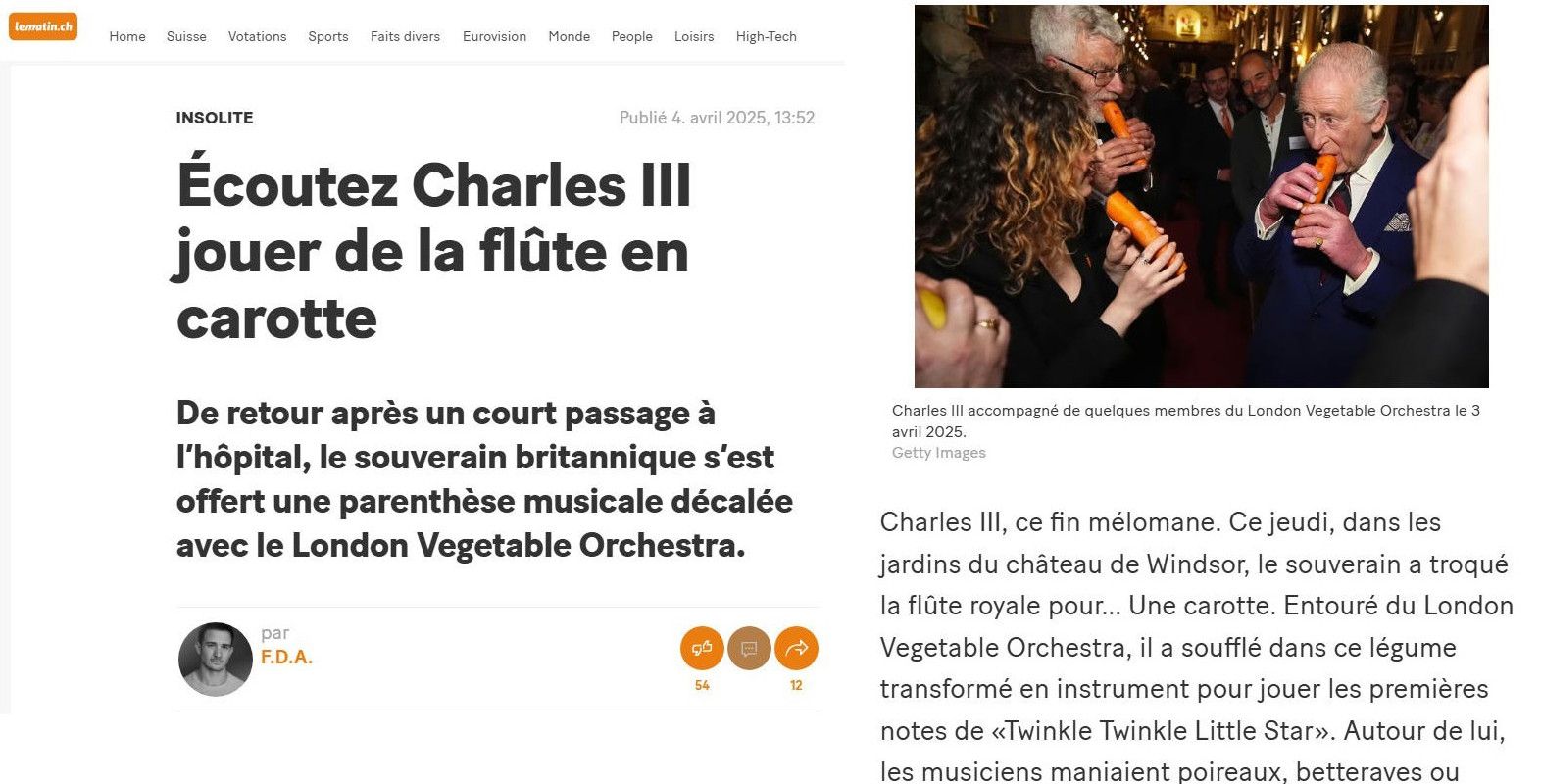 Charles 3 joue de la flûte à carotte 1